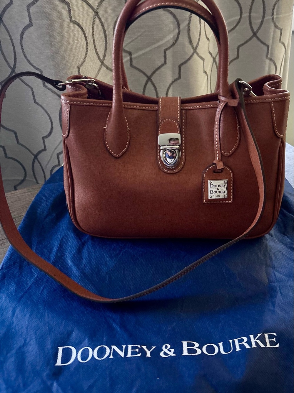 Dooney & Bourke Archives tuck lock Chestnut Leather Tote/Satchel bag